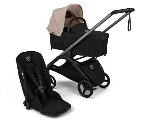 עגלת בוגבו דרגונפליי פלוס + Bugaboo Dragonfly Plus בדים שחורים צבע גגון חול מדבר