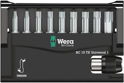 סט ביטים TORX בחיבור 1/4 משושה קומפקטי הכולל 10 חלקים במארז Bit-Check מתקפל.