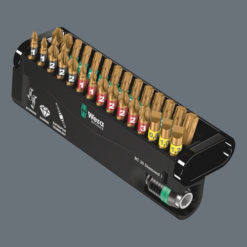 סט ביטים 1/4 עם ציפוי יהלום הכולל 30 חלקים במארז Bit-Check קומפקטי.