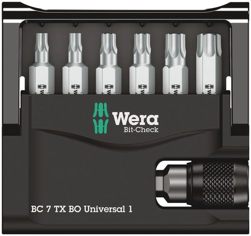 סט ביטים 7 חלקים מסוג TORX BO עם חור ומחזיק 1/4 במארז Bit-Check.