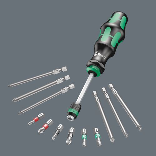 סט מחזיק ביטים וביטים Kraftform Kompakt 20 Tool Finder 2 של Wera עם 13 חלקים בנרתיק.