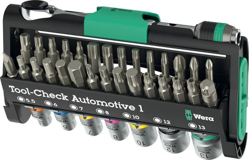 סט בוקסות וביטים לרכב Tool-Check Automotive 1 בחיבור 1/4 הכולל 38 חלקים.