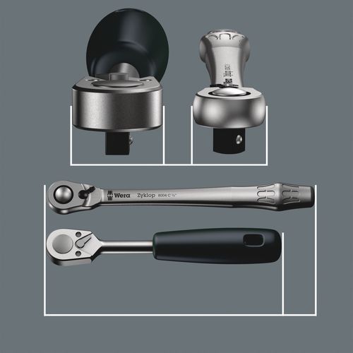 סט בוקסות וראצ'ט מתכת Zyklop Metal בחיבור 3/8 הכולל 13 חלקים בתוך מארז טקסטיל שחור.