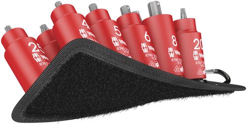 סט ביט בוקסות Torx ואלן VDE מבודדות עם 11 חלקים וחיבור 3/8 מרובע, הכולל מנגנון HF (פונקציית החזקה ייעודית holding function).