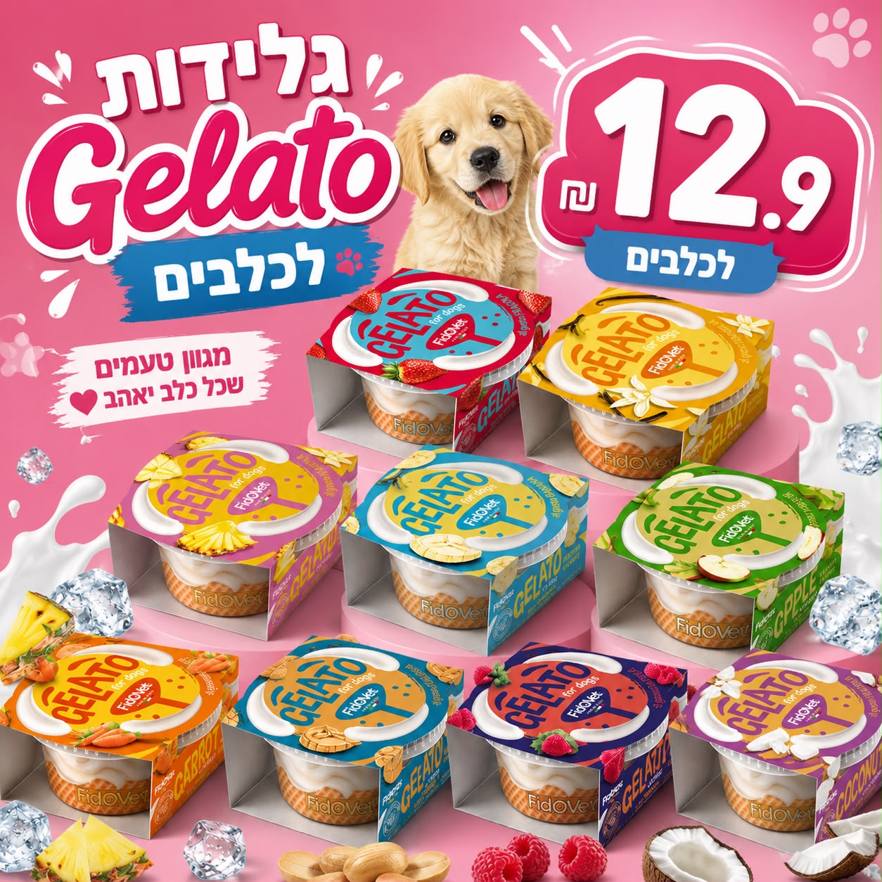 גלידה לכלבים פידווט במגוון טעמים