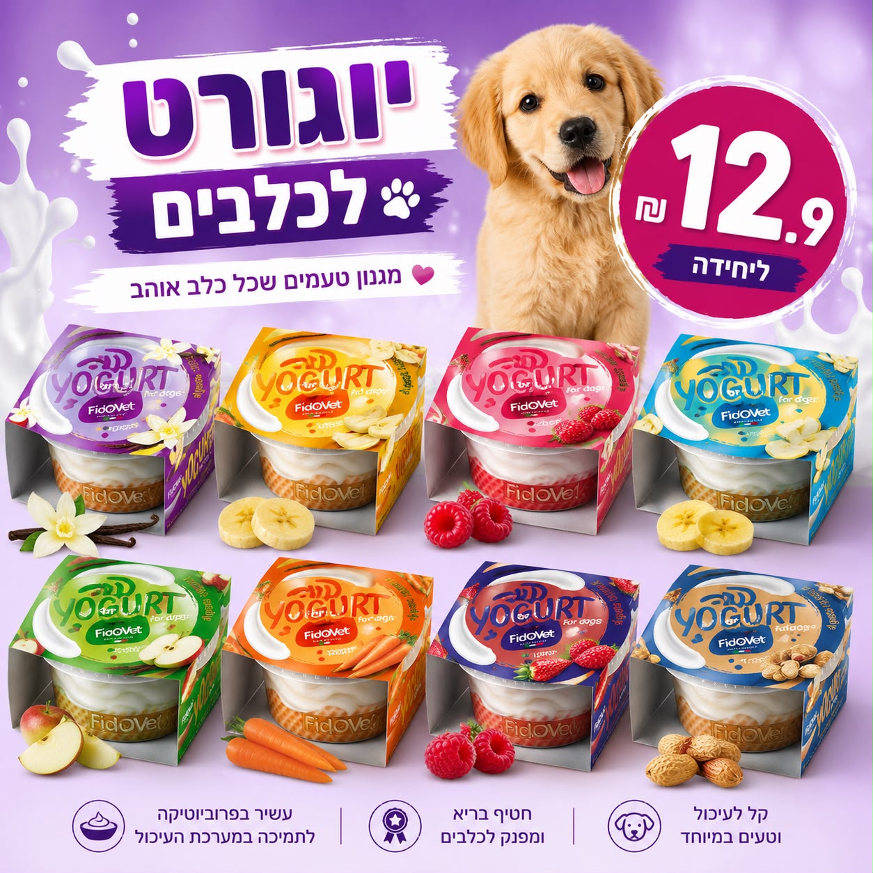 יוגורט לכלבים פידווט במגוון טעמים