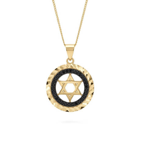 שרשרת ותליון מגן דוד זרקונים וזהב 14K
