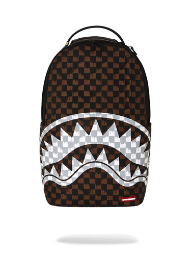 SPRAYGROUND תיק גב מטורף BROWN AND CREAM DRIP CHECK SHARK BACKPACK