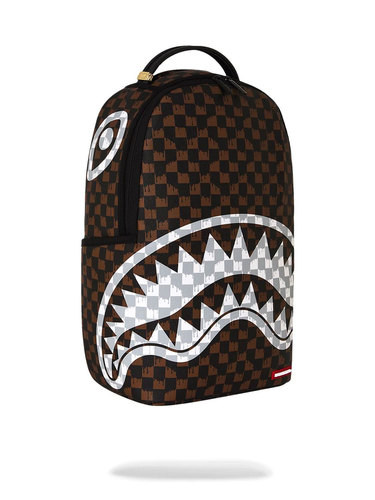 SPRAYGROUND תיק גב מטורף BROWN AND CREAM DRIP CHECK SHARK BACKPACK
