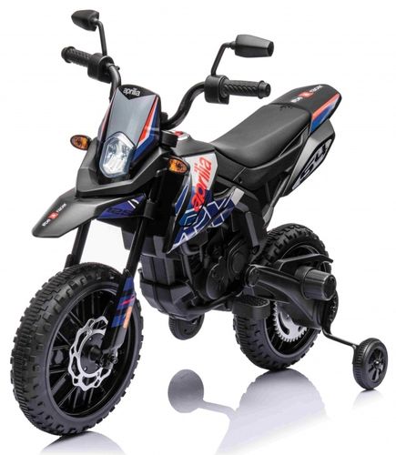 אופנוע ממונע 12V לילדים דמוי Aprilia S317 עם גלגלי עזר, תאורה ואפקטים קוליים - כחול