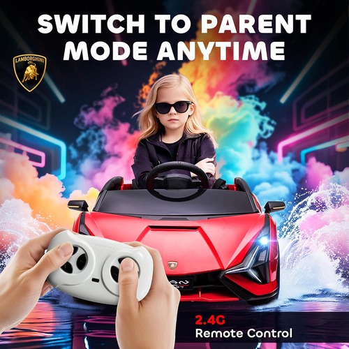 מכונית ממונעת 12V לילדים למבורגיני Lamborghini עם גלגלי EVA, מערכת מוזיקה ושלט רחוק - אדום