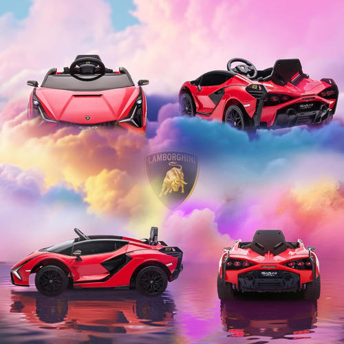 מכונית ממונעת 12V לילדים למבורגיני Lamborghini עם גלגלי EVA, מערכת מוזיקה ושלט רחוק - אדום