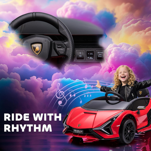 מכונית ממונעת 12V לילדים למבורגיני Lamborghini עם גלגלי EVA, מערכת מוזיקה ושלט רחוק - אדום