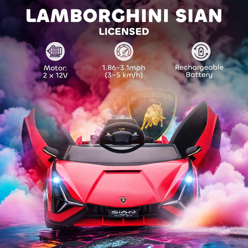מכונית ממונעת 12V לילדים למבורגיני Lamborghini עם גלגלי EVA, מערכת מוזיקה ושלט רחוק - אדום