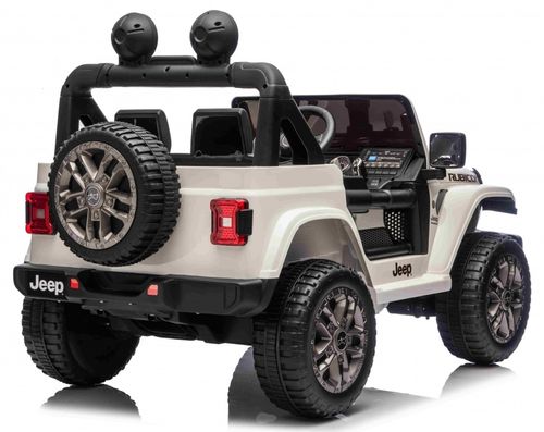 ג'יפ ממונע 24V לילדים Wrangler Rubicon עם שלט רחוק, אורות ומערכת מולטימדיה - לבן