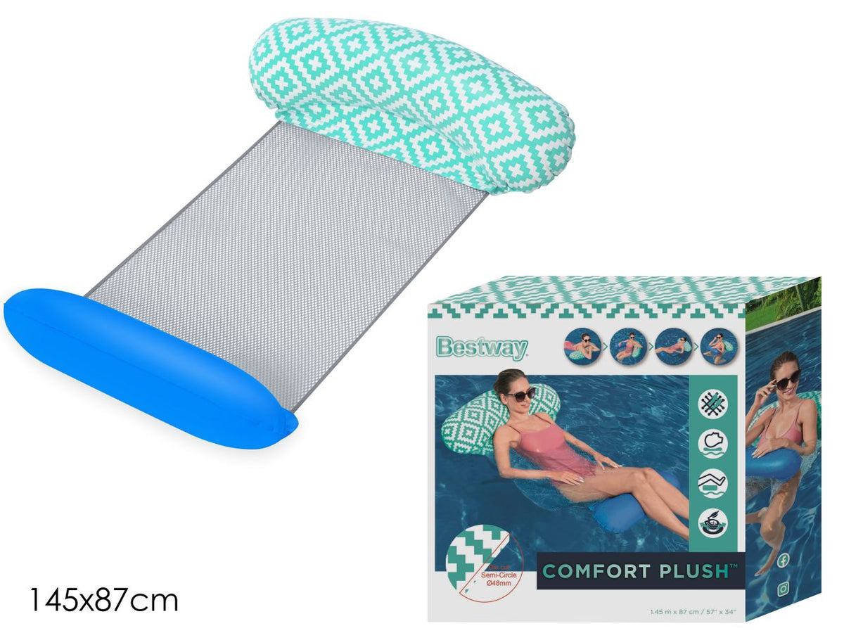 מזרן ערסל מתנפח Bestway Comfort Plush המעוצב בצבעים שחור-לבן בדוגמה גיאומטרית.