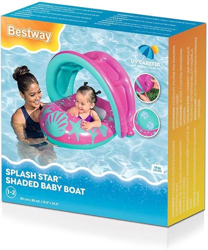 סירת גלגל ים עם גגון לתינוקות של המותג Bestway, הכוללת צלון להגנה מהשמש