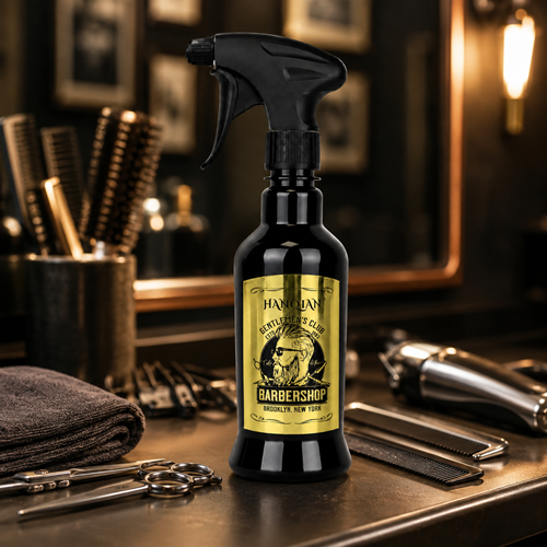 שפריצר מים מקצועי למספרות BARBERSHOP שחור 300 מ״ל עם תווית זהב