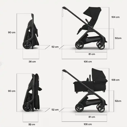 עגלת תינוק בוגבו דרגונפליי פלוס – Bugaboo Dragonfly Plus צבע שחור גגון ורוד דאסטי