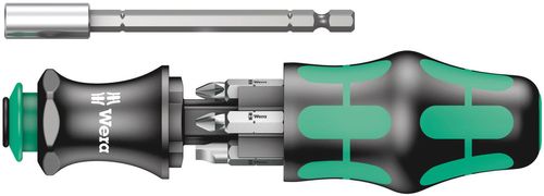 סט מברג לביטים Kraftform Kompakt 28 הכולל להב טלסקופי, ידית ארגונומית ומחסנית עם 6 ביטים.
