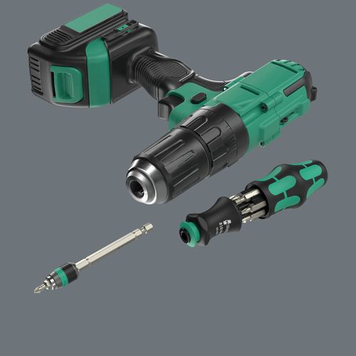 סט מברג לביטים Kraftform Kompakt 28 הכולל להב טלסקופי, ידית ארגונומית ומחסנית עם 6 ביטים.