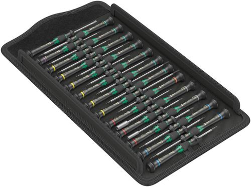 סט מברגי אלקטרוניקה Kraftform Micro עם 25 חלקים בנרתיק.