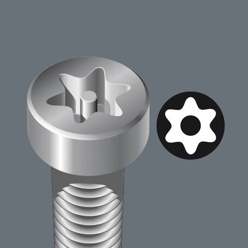 סט מברגים טורקס עם חור (TORX BO) הכולל 6 חלקים ומעמד אחסון.