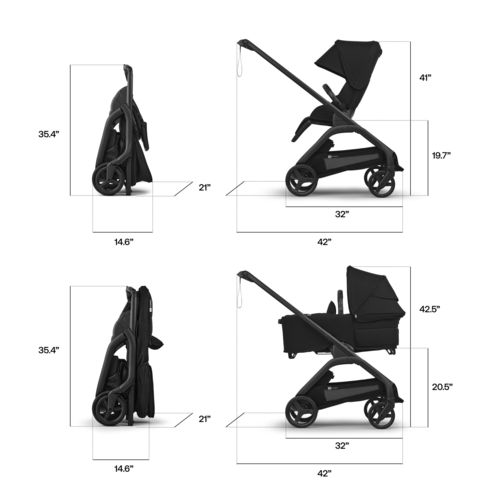עגלת Bugaboo Dragonfly Plus עם שלדה שחורה ובדי Heritage black - זווית צד