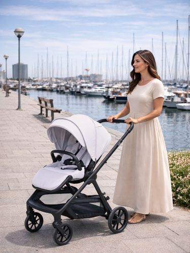 עגלת תינוק משולבת עם אמבטיה מתקפלת דגם EZE - אפור בהיר