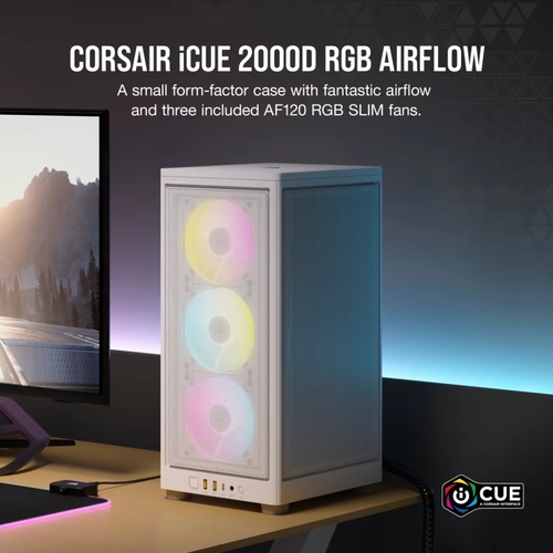 מארז למחשב | CORSAIR 2000D RGB White AIRFLOW | Mini-ITX לבן