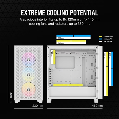 מארז מואר למחשב | CORSAIR 3000D RGB Airflow Mid Tower - לבן