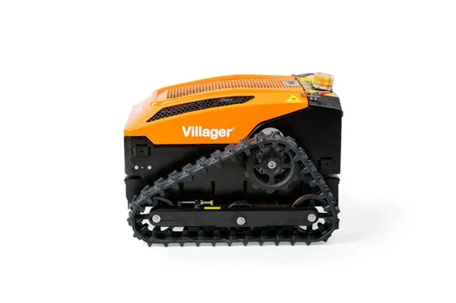 מבט צד על מכסחת העשבייה עם שלט רחוק Villager VILLYRC53 המציגה מערכת הנעה זחלית לעבודה יציבה במדרונות ובשטחים מאתגרים