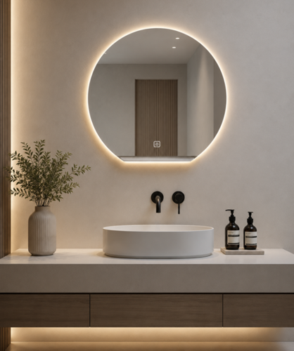  מראת LED צורת סהר עם לד אחורי – 100×100 ס״מ דגם P20