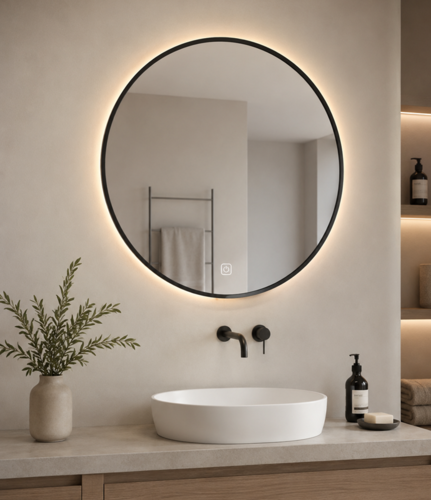 מראת LED עגולה 80x80 עם מסגרת שחורה דגם W7