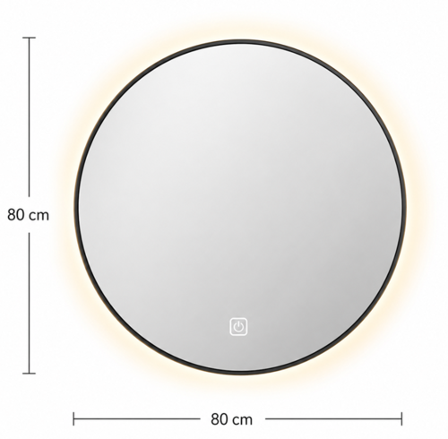 מראת LED עגולה 80x80 עם מסגרת שחורה דגם W7