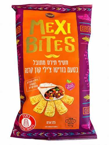 MeXi BiTeS חטיף תירס מתובל בטעם בוריטו צ'ילי קון קרנה 125 גרם