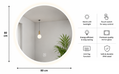 מראת LED עגולה עם לד אחורי – 80×80 ס״מ דגם P21