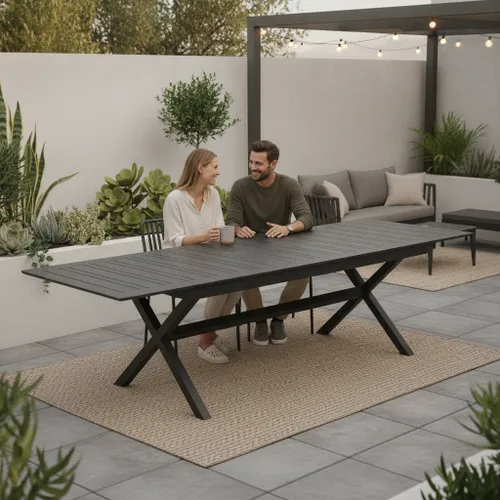 שולחן אלומיניום נפתח 216/297 ס”מ רגל X דגם ניו יורק שחור