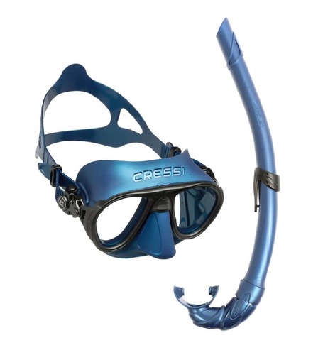 סט מסכה ושנורקל Cressi Calibro ו-Corsica בצבע שחור, ציוד מקצועי לצלילה חופשית