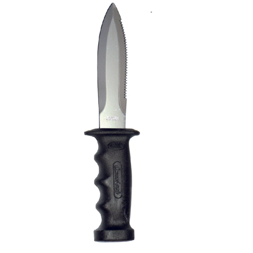 סכין צלילה בינונית Cressi Supertotem עם להב נירוסטה משונן וידית פולימר אנטומית
