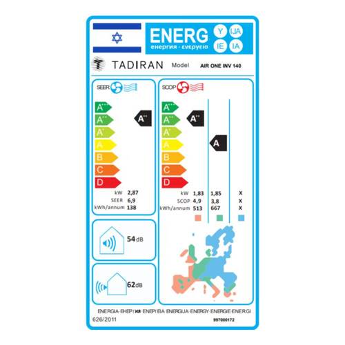 מזגן עילי Tadiran AIR ONE INV 140 9840Btu
