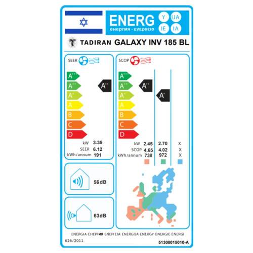 מזגן עילי Tadiran GALAXY INV-185 11430Btu שחור
