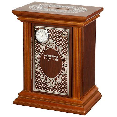 קופת צדקה מעץ בעיצוב יוקרתי עם מנעול ושעון