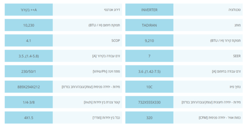 ‏מזגן עילי Tadiran Supreme Inverter 140NG ‏1.0 ‏כ