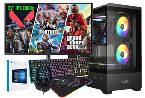 מערכת מחשב גיימינג מושלמת PRO GAMER כולל מסך גיימינג 180HZ "27 + ערכת אביזרים משלימה מוארת RGB ומערכת הפעלה WINDOWS 11 64BIT
