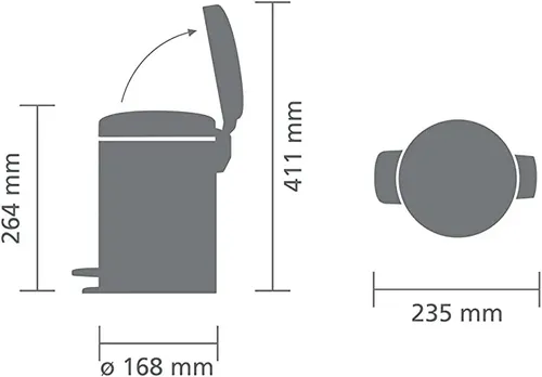 פח ברבנטיה 3 ליטר Brabantia שחור פח לשירותים מתוך קולקציית פחי אשפה לשירותים (מבט נוסף) - מתאים לשדרוג מראה האמבטיה בקלות ובמהירות
