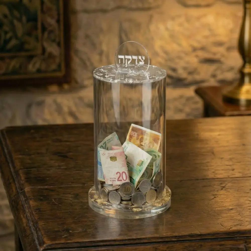 קופת צדקה אקריליק איכותית נצנץ כסף