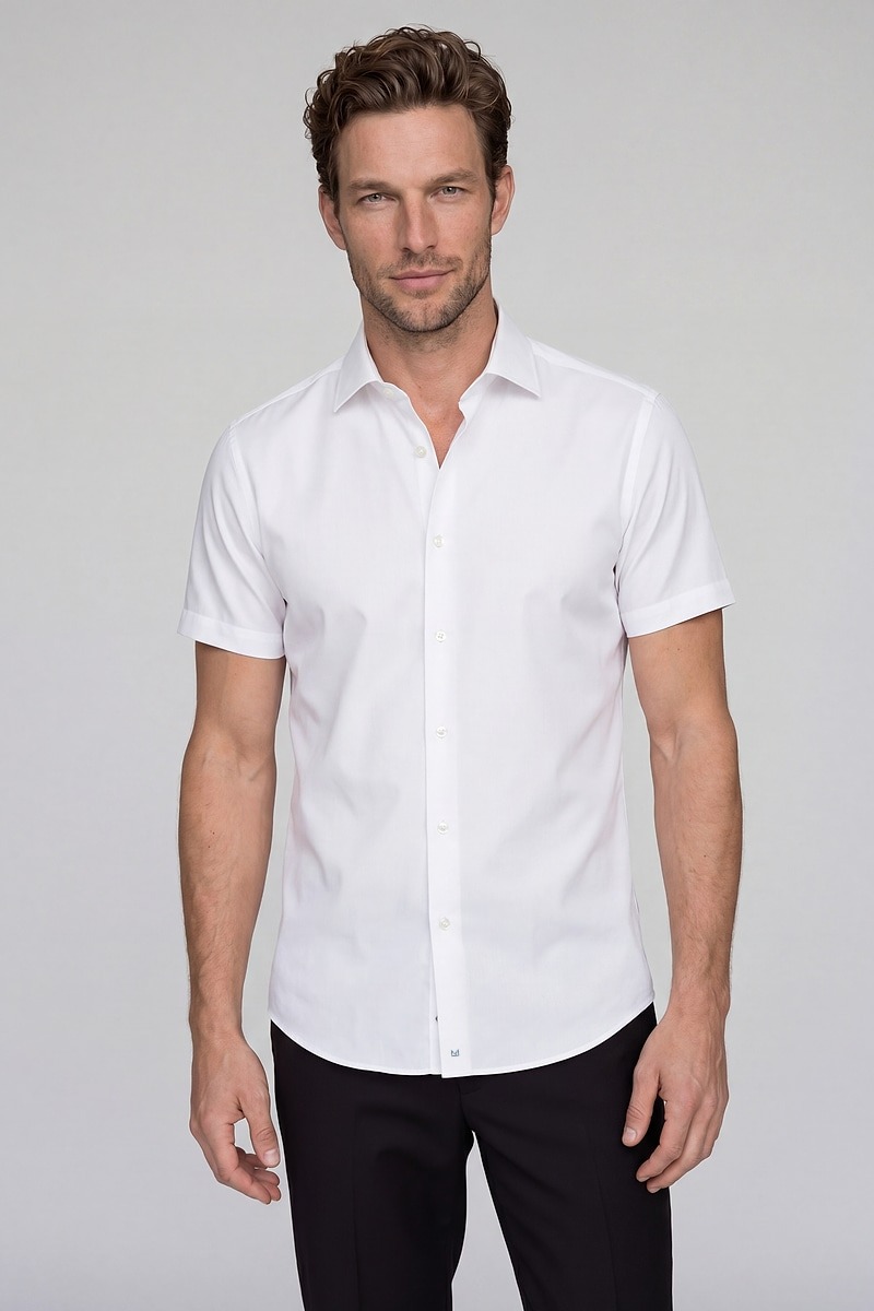 חולצה קצרה לבנה NON IRON בד טוויל