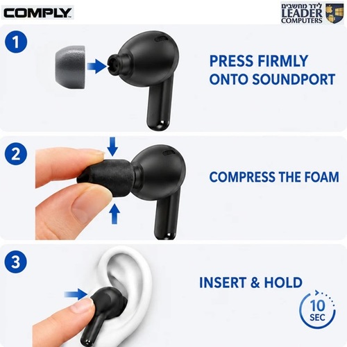 Comply TW-200-A | אטמי ספוג זיכרון לאוזניות מידה L | שלוש זוגות של טיפים לאוזניות לאוזניות Galaxy Buds ועוד