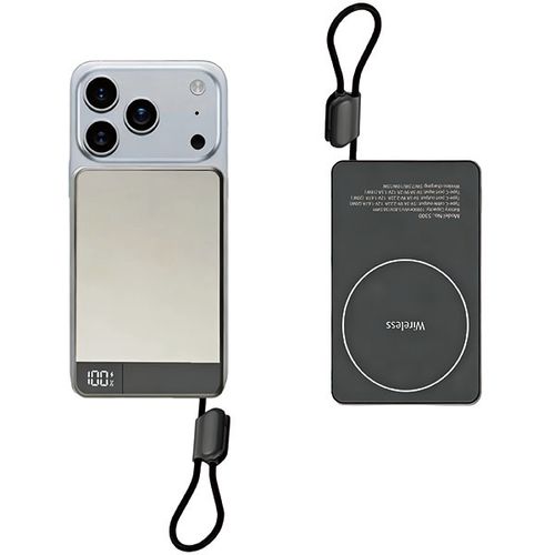 פאוור בנק סוללת גיבוי מתכתי 10,000mAh משולב מטען אלחוטי 15W וכבל Type-C מובנה